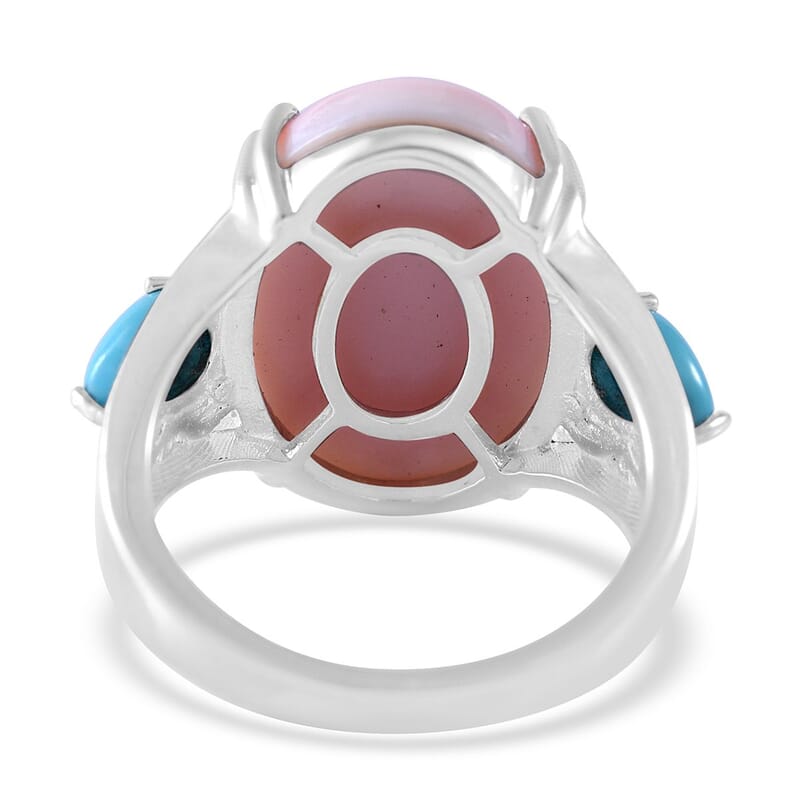 Natural Pink Conch Shell and Sleeping Beauty Turquoise Ring in Platinum Over Sterling Silver (Size 10.0) 10.80 ctw