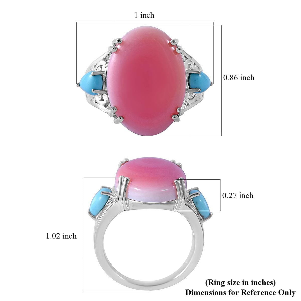 Natural Pink Conch Shell and Sleeping Beauty Turquoise Ring in Platinum Over Sterling Silver 10.80 ctw image number 5