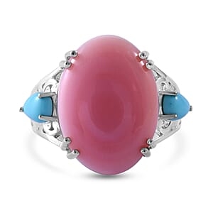 Natural Pink Conch Shell and Sleeping Beauty Turquoise Ring in Platinum Over Sterling Silver (Size 9.0) 10.80 ctw