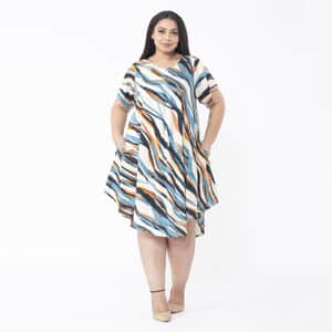 Tamsy Multi Color Zebra Printed Breathable Loose Fit 100% Rayon Dress with Short Sleeve And Asymmetrical Hemline - One Size Plus