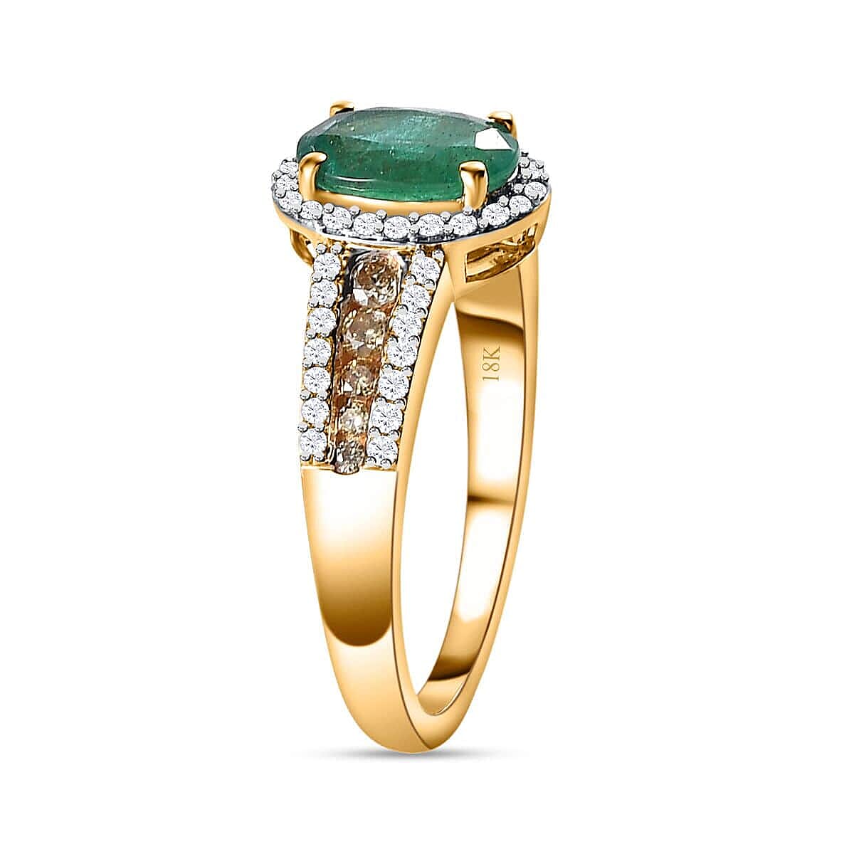 Iliana 18K Yellow Gold AAA Kagem Zambian Emerald and I1-I2 Natural Yellow and White Diamond Ring (Size 10.0) 4.10 Grams 1.60 ctw
