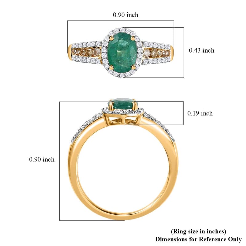 Iliana 18K Yellow Gold AAA Kagem Zambian Emerald and I1-I2 Natural Yellow and White Diamond Ring (Size 10.0) 4.10 Grams 1.60 ctw