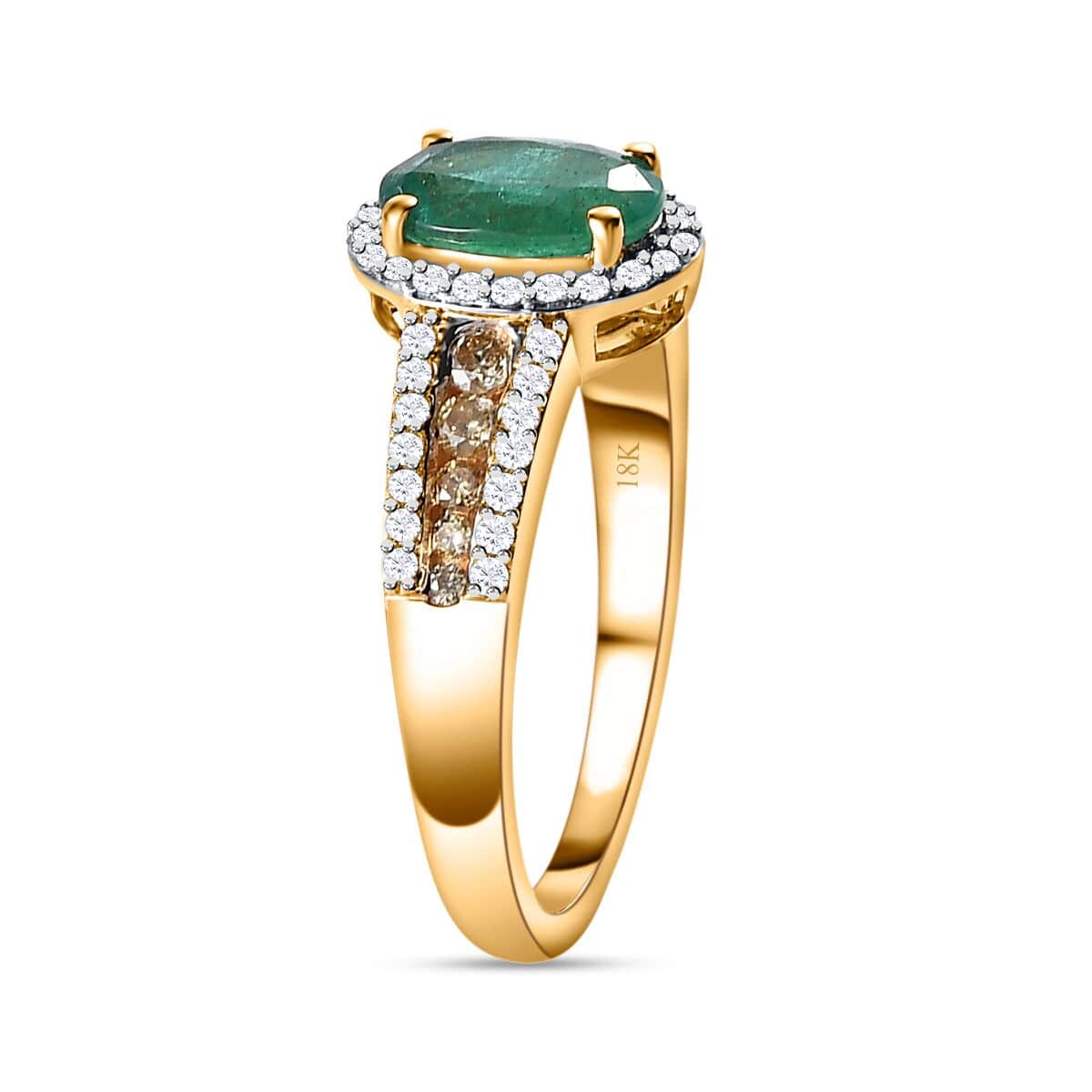 Iliana 18K Yellow Gold AAA Kagem Zambian Emerald and I1-I2 Natural Yellow and White Diamond Ring (Size 7.0) 4.10 Grams 1.60 ctw image number 3