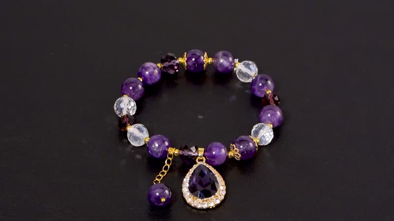 Simulated Purple Sapphire, Amethyst and Austrian Crystal Beaded Stretch Bracelet with Charm in Goldtone 75.00 ctw