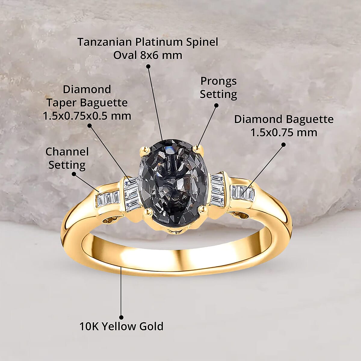 Doorbuster Luxoro 10K Yellow Gold AAA Tanzanian Platinum Spinel and G-H I2 Diamond Ring 1.40 ctw image number 4