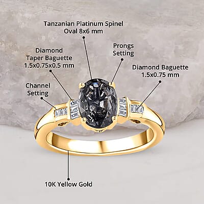 Luxoro 10K Yellow Gold AAA Tanzanian Platinum Spinel and G-H I2 Diamond Ring (Size 10.0) 1.40 ctw
