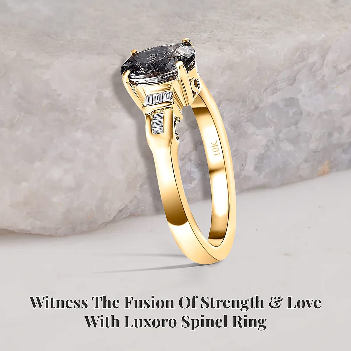Luxoro 10K Yellow Gold AAA Tanzanian Platinum Spinel and G-H I2 Diamond Ring (Size 5.0) 1.40 ctw image number 2