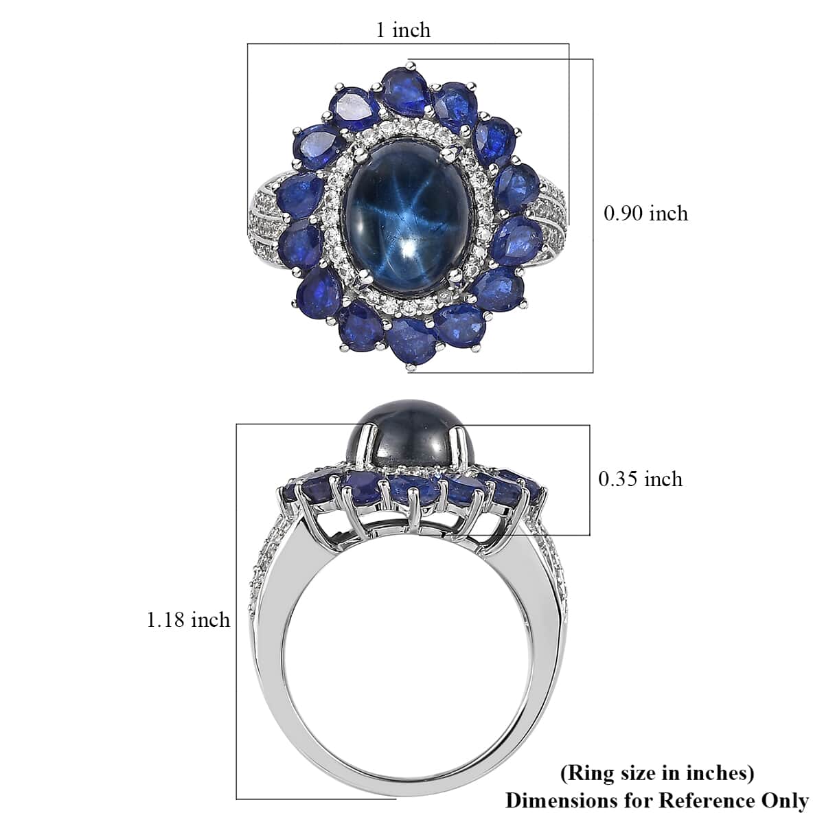 Star Blue Sapphire (DF) and Multi Gemstone Floral Ring in Platinum Over Sterling Silver (Size 10.0) 10.20 ctw image number 5