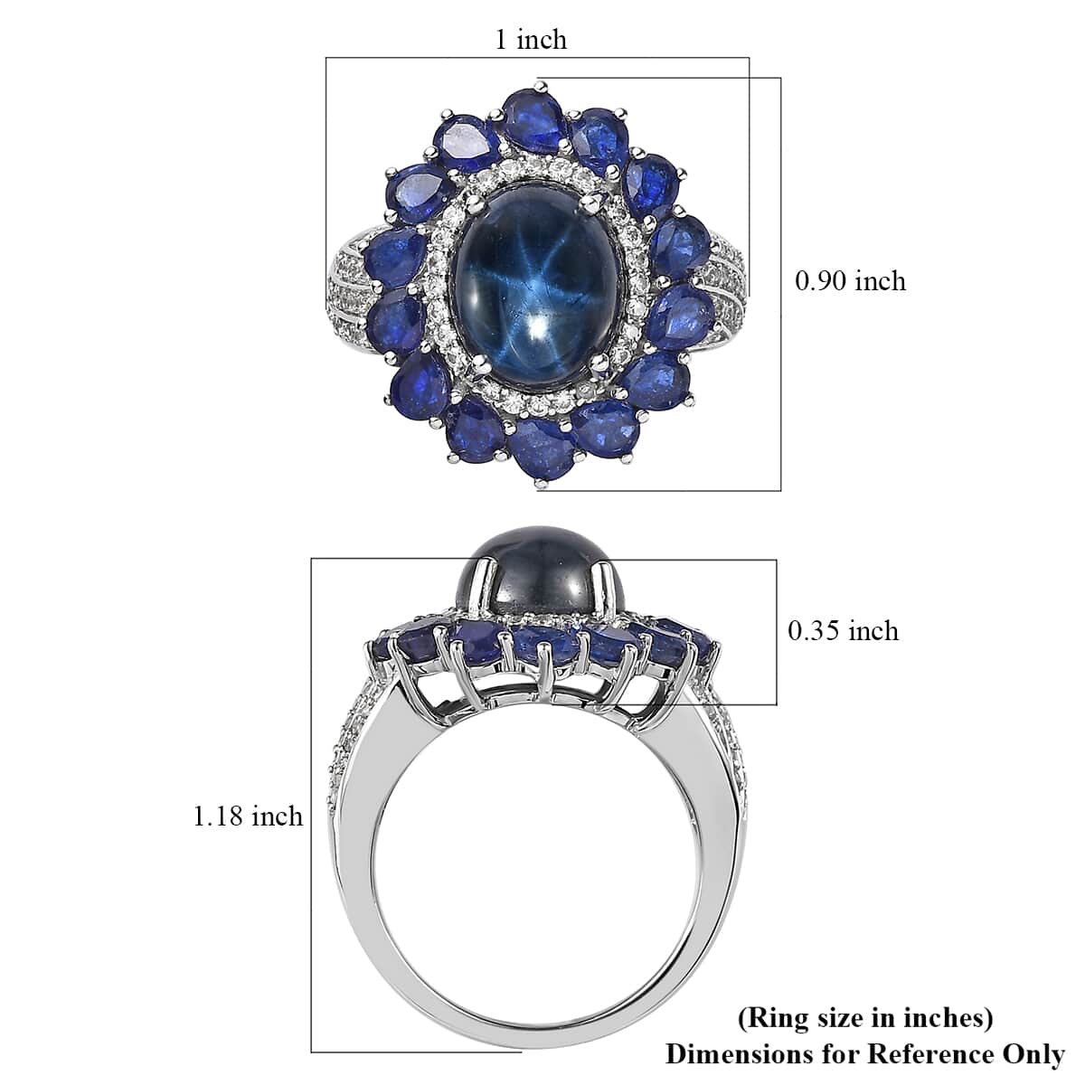 Star Blue Sapphire (DF) and Multi Gemstone Floral Ring in Platinum Over Sterling Silver (Size 5.0) 10.20 ctw image number 5