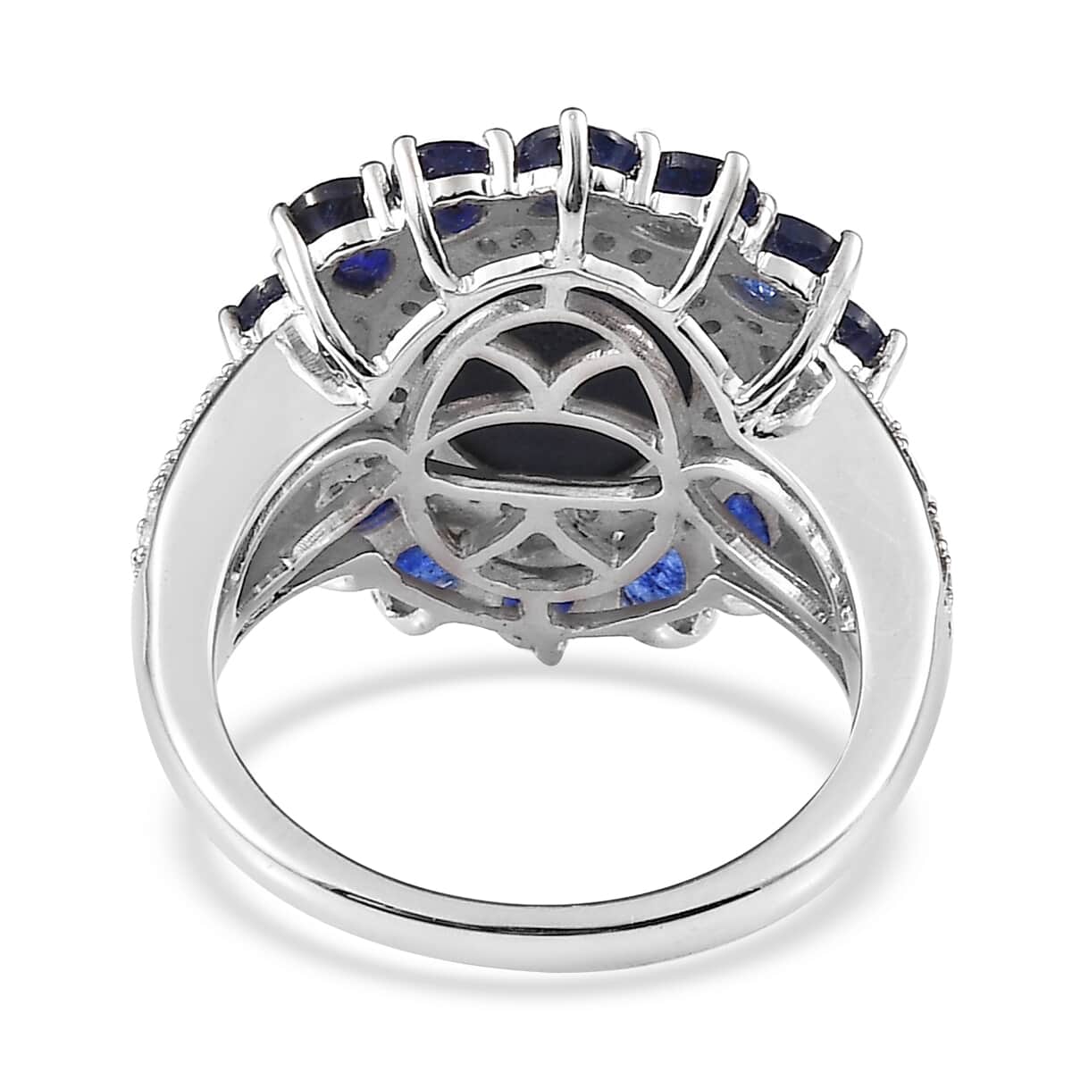 Blue Star Sapphire (DF) and Multi Gemstone Floral Ring in Platinum Over Sterling Silver (Size 6.0) 10.20 ctw image number 4
