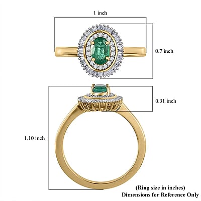 Luxoro AAA Kagem Zambian Emerald and Diamond 1.10 ctw Double Halo Ring in 10K Yellow Gold (Size 9.0)