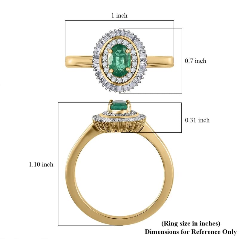 Luxoro AAA Kagem Zambian Emerald and Diamond 1.10 ctw Double Halo Ring in 10K Yellow Gold (Size 9.0)