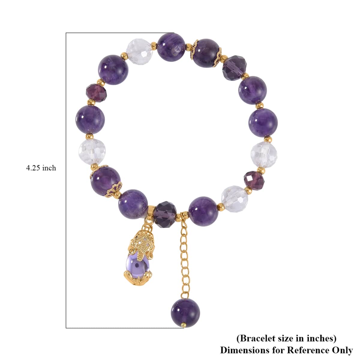 African Amethyst, Purple and White Glass, Simulated Black and White Diamond Bracelet with Charm in Goldtone 75.20 ctw image number 3