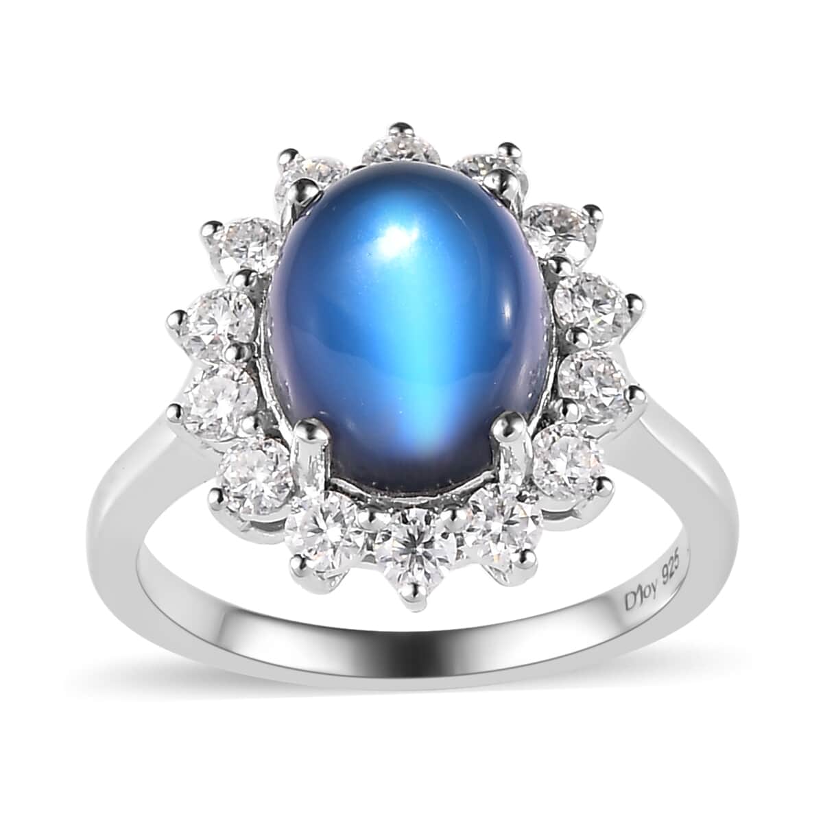 Aurora Moonstone, Moissanite Sunburst Ring in Platinum Over Sterling Silver (Size 10.0) 5.00 ctw image number 0