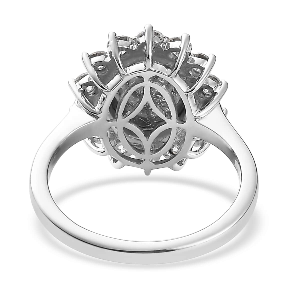 Aurora Moonstone, Moissanite Sunburst Ring in Platinum Over Sterling Silver (Size 10.0) 5.00 ctw image number 5