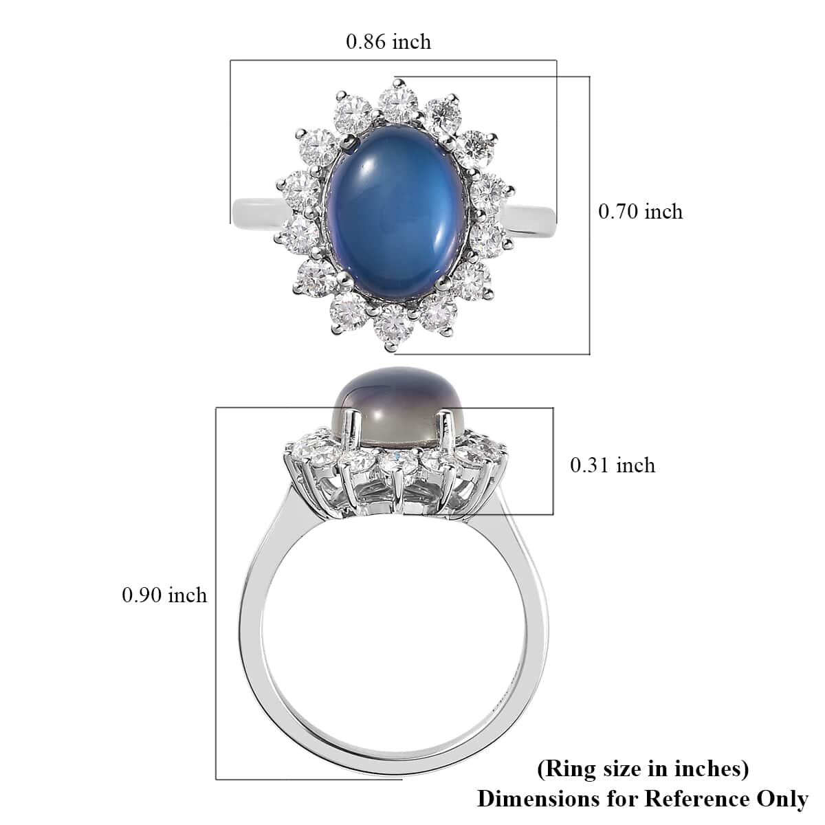 Aurora Moonstone, Moissanite Sunburst Ring in Platinum Over Sterling Silver (Size 10.0) 5.00 ctw image number 6