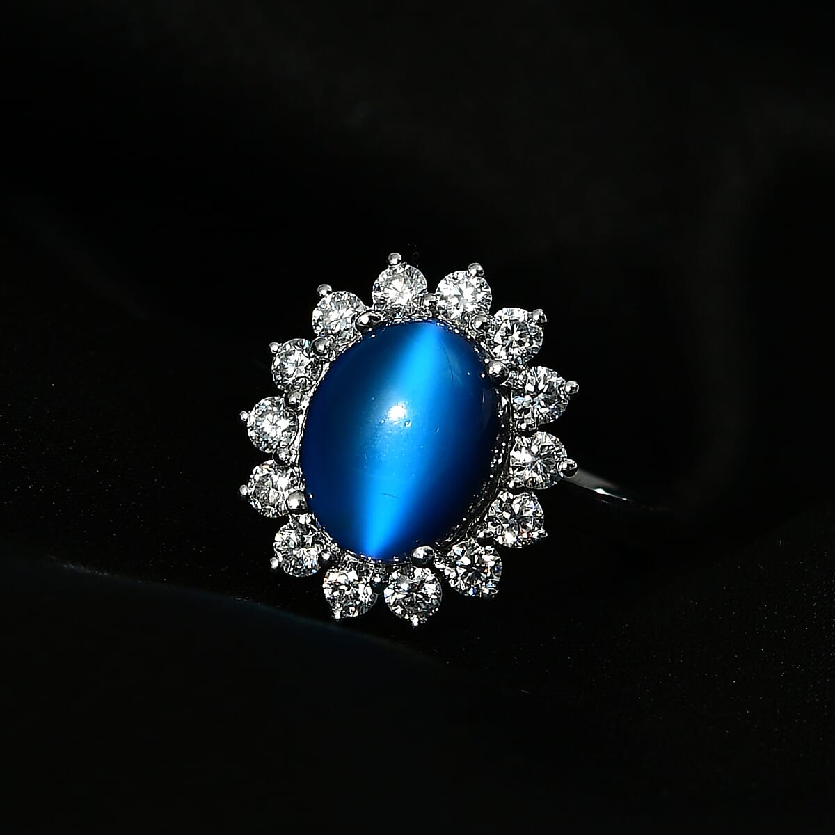 Aurora Moonstone, Moissanite Sunburst Ring in Platinum Over Sterling Silver (Size 6.0) 4.75 ctw image number 2