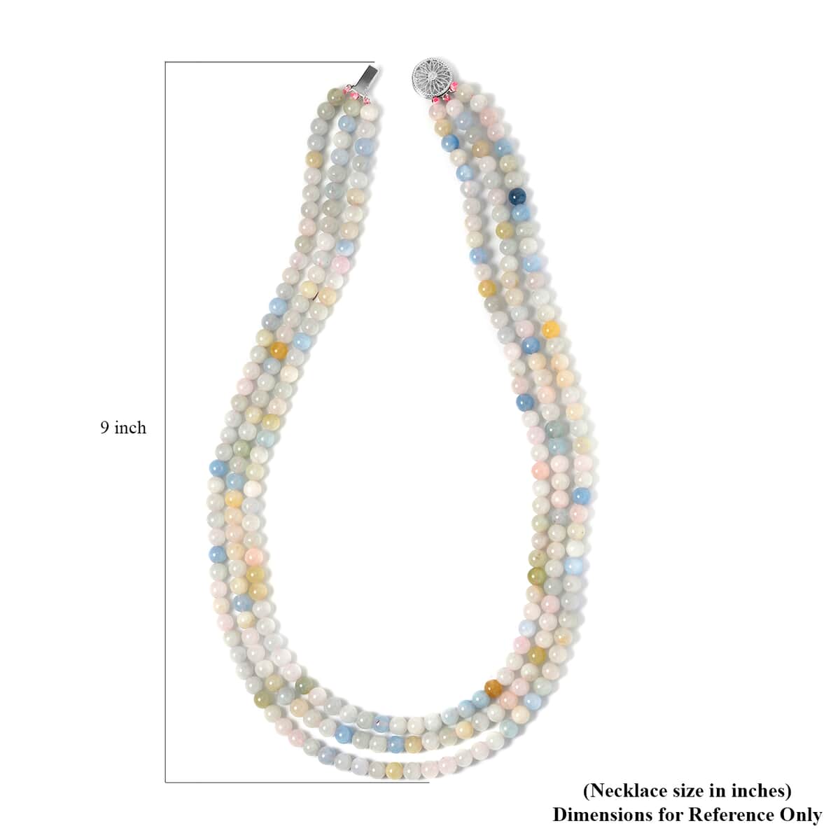 Pink Morganite, Aquamarine, Heliodor Beaded 3 Row Necklace 18-20 Inches in Rhodium Over Sterling Silver 252.20 ctw image number 4