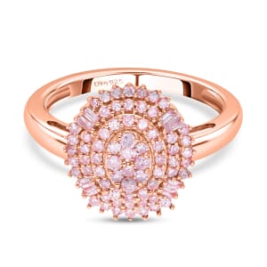 Natural Pink Diamond I3 Cluster Ring in Vermeil Rose Gold Over Sterling Silver (Size 6.0) 0.50 ctw