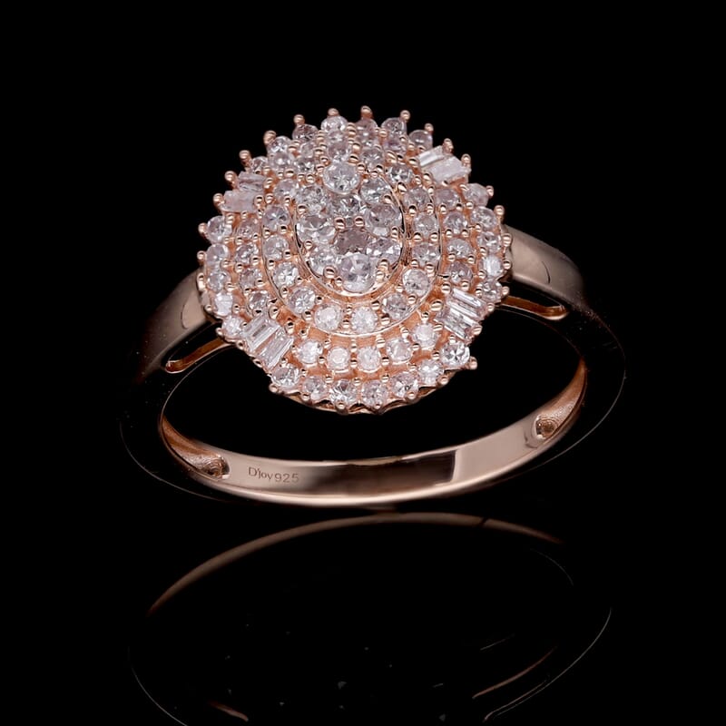 Natural Pink Diamond I3 Cluster Ring in Vermeil Rose Gold Over Sterling Silver (Size 6.0) 0.50 ctw