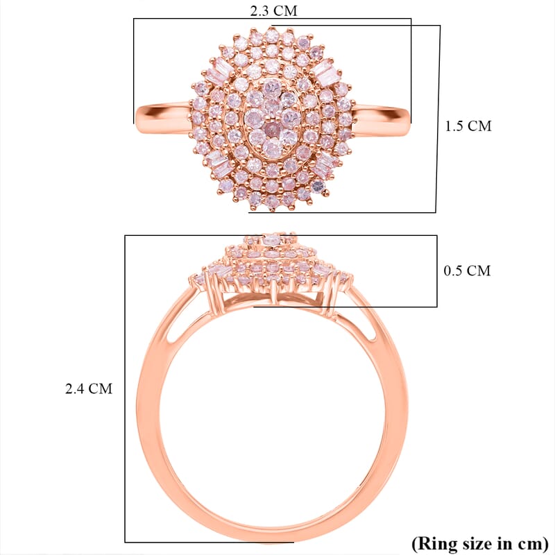 Natural Pink Diamond I3 Cluster Ring in Vermeil Rose Gold Over Sterling Silver (Size 6.0) 0.50 ctw