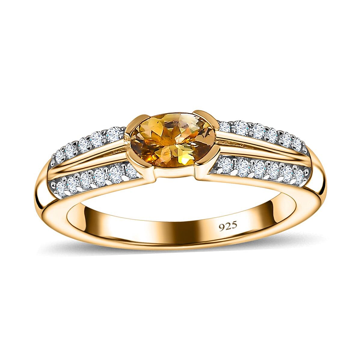 Natural Golden Tanzanite and White Zircon 0.80 ctw Ring in Vermeil Yellow Gold Over Sterling Silver (Size 10.0)