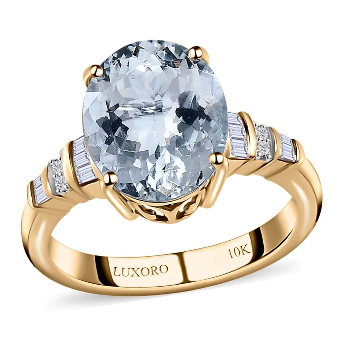 Luxoro 10K Yellow Gold Premium Mangoro Aquamarine and Diamond Ring 3.10 ctw (Del. in 5-7 Days) image number 0