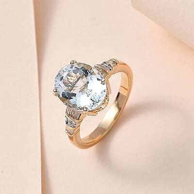 Luxoro 10K Yellow Gold Premium Mangoro Aquamarine and Diamond Ring (Size 10.0) 3.20 ctw