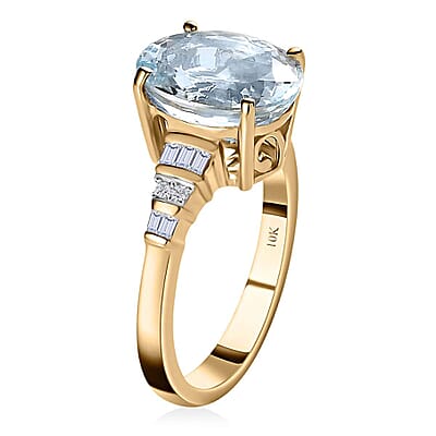 Luxoro 10K Yellow Gold Premium Mangoro Aquamarine and Diamond Ring (Size 10.0) 3.20 ctw