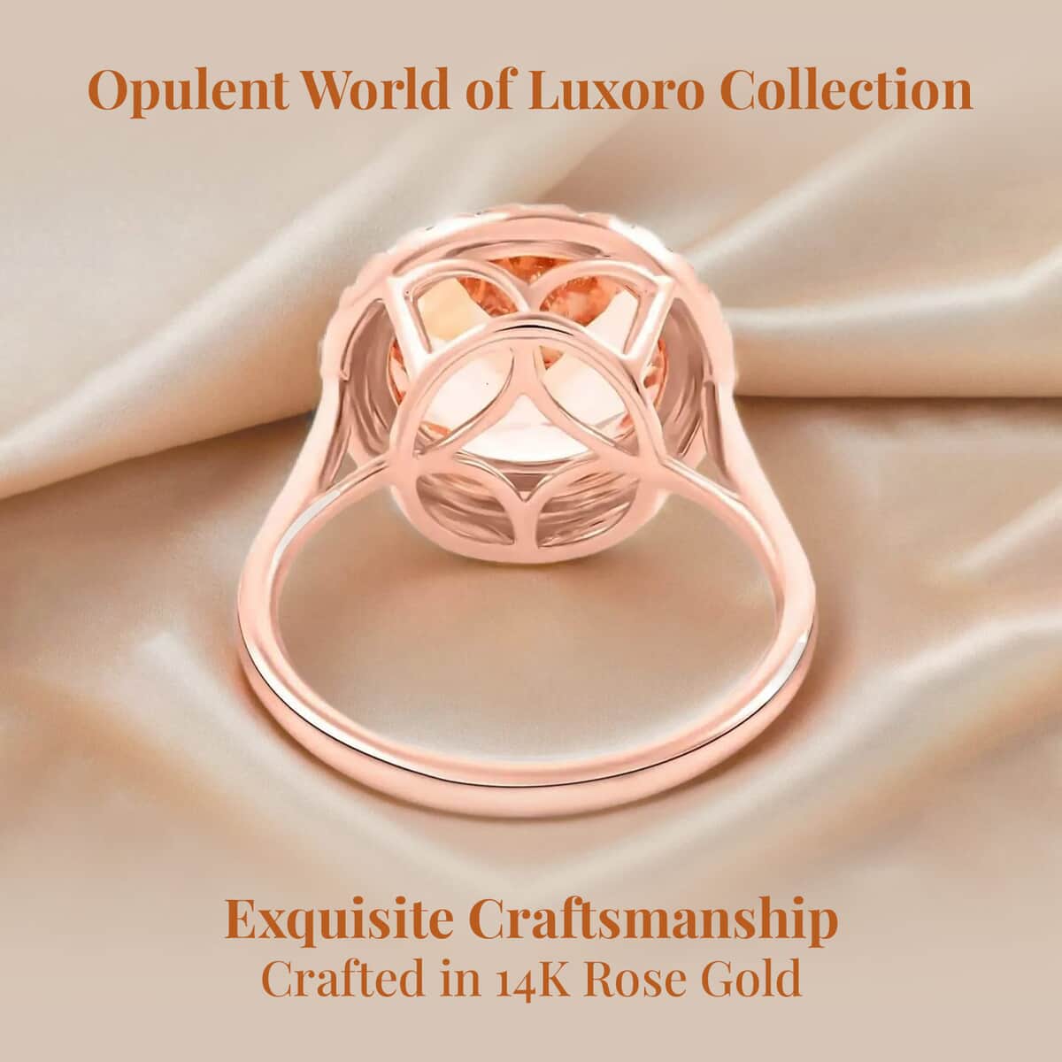 Certified & Appraised Luxoro 14K Rose Gold AAA Marropino Morganite and I2 Diamond Halo Ring (Size 10.0) 4.65 ctw image number 3