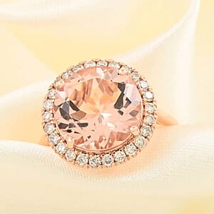 Certified & Appraised Luxoro AAA Marropino Morganite and I2 Diamond 4.65 ctw Halo Ring in  14K Rose Gold (Size 8.0)
