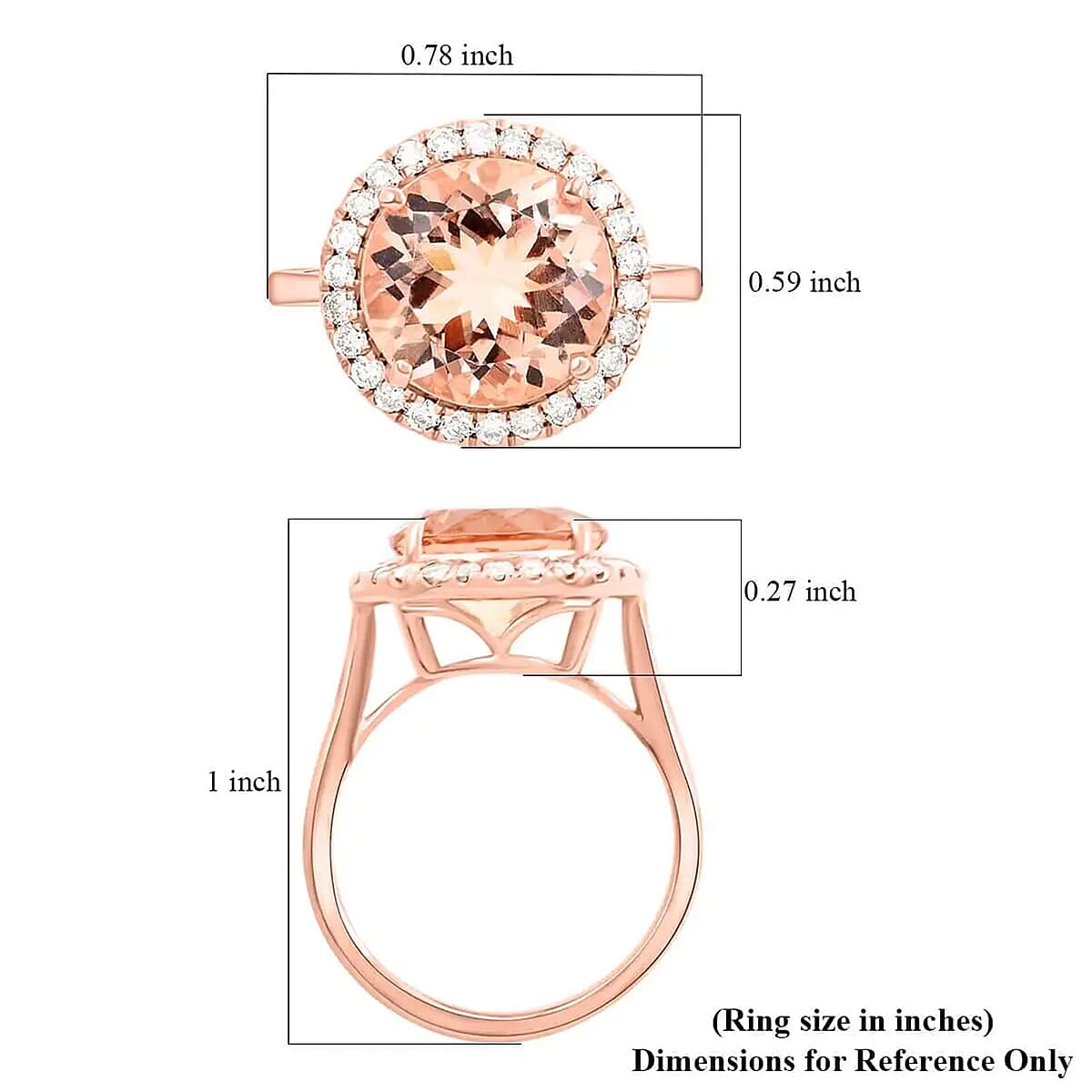 Certified & Appraised Luxoro AAA Marropino Morganite and I2 Diamond 4.65 ctw Halo Ring in  14K Rose Gold (Size 8.0) image number 5