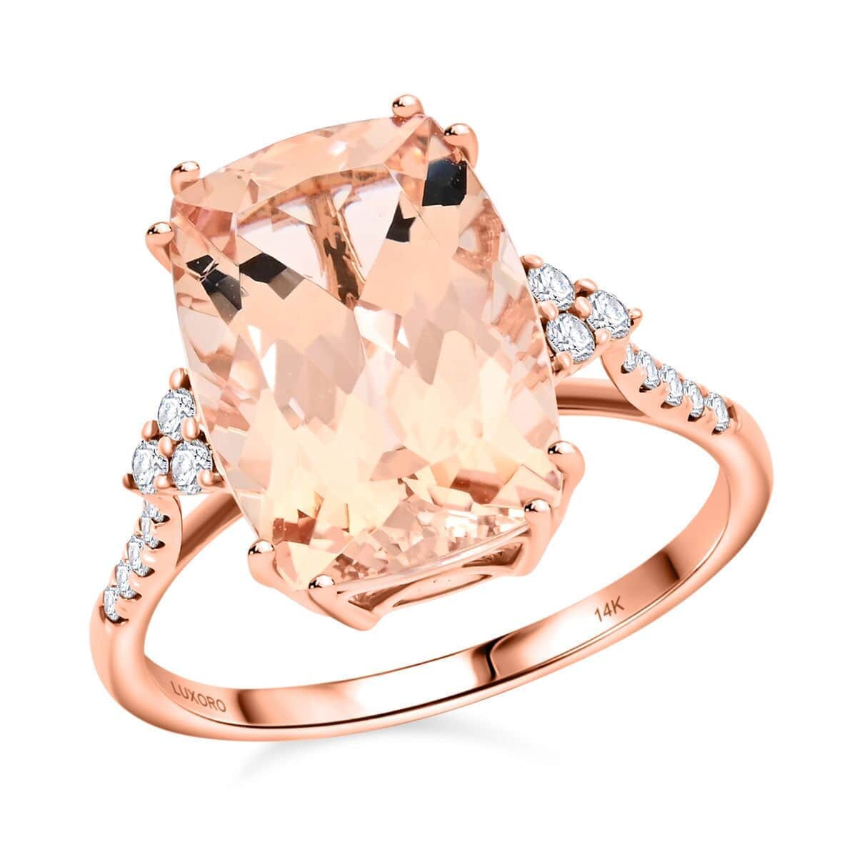 Certified & Appraised Luxoro 14K Rose Gold AAA Marropino Morganite and I2 Diamond Ring 6.70 ctw image number 0