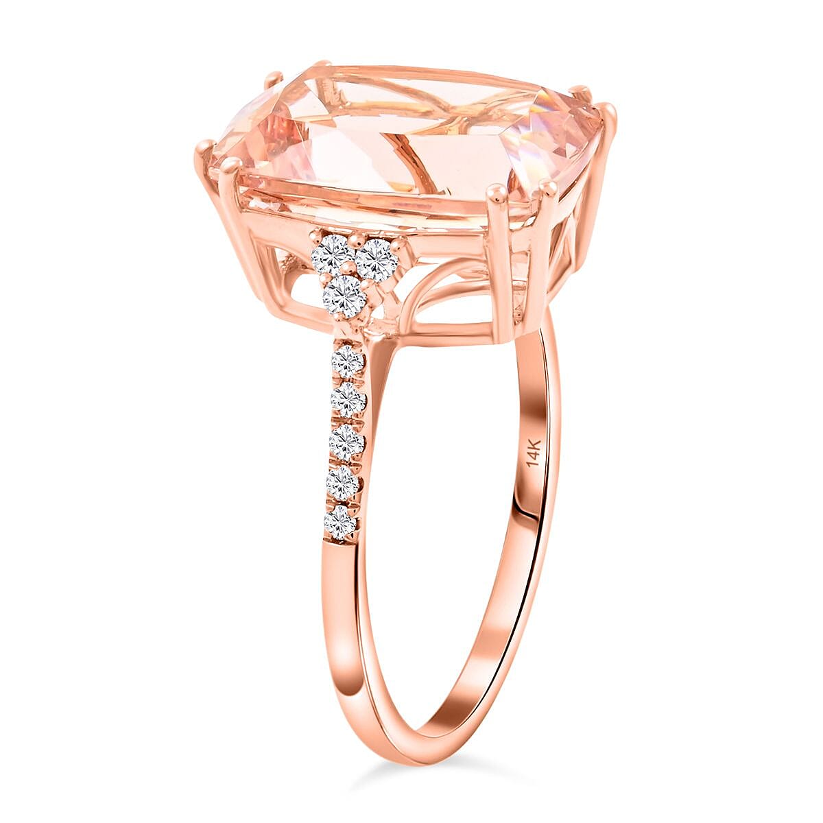 Certified & Appraised Luxoro 14K Rose Gold AAA Marropino Morganite and I2 Diamond Ring (Size 8.0) 6.70 ctw image number 3