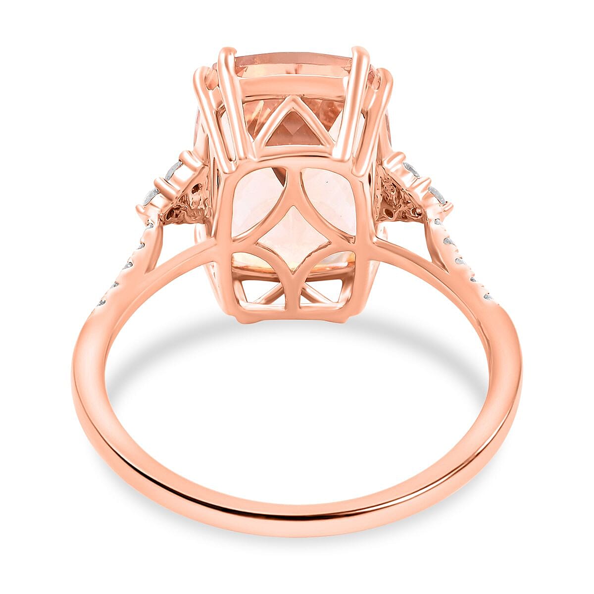 Certified & Appraised Luxoro 14K Rose Gold AAA Marropino Morganite and I2 Diamond Ring (Size 8.0) 6.70 ctw image number 4