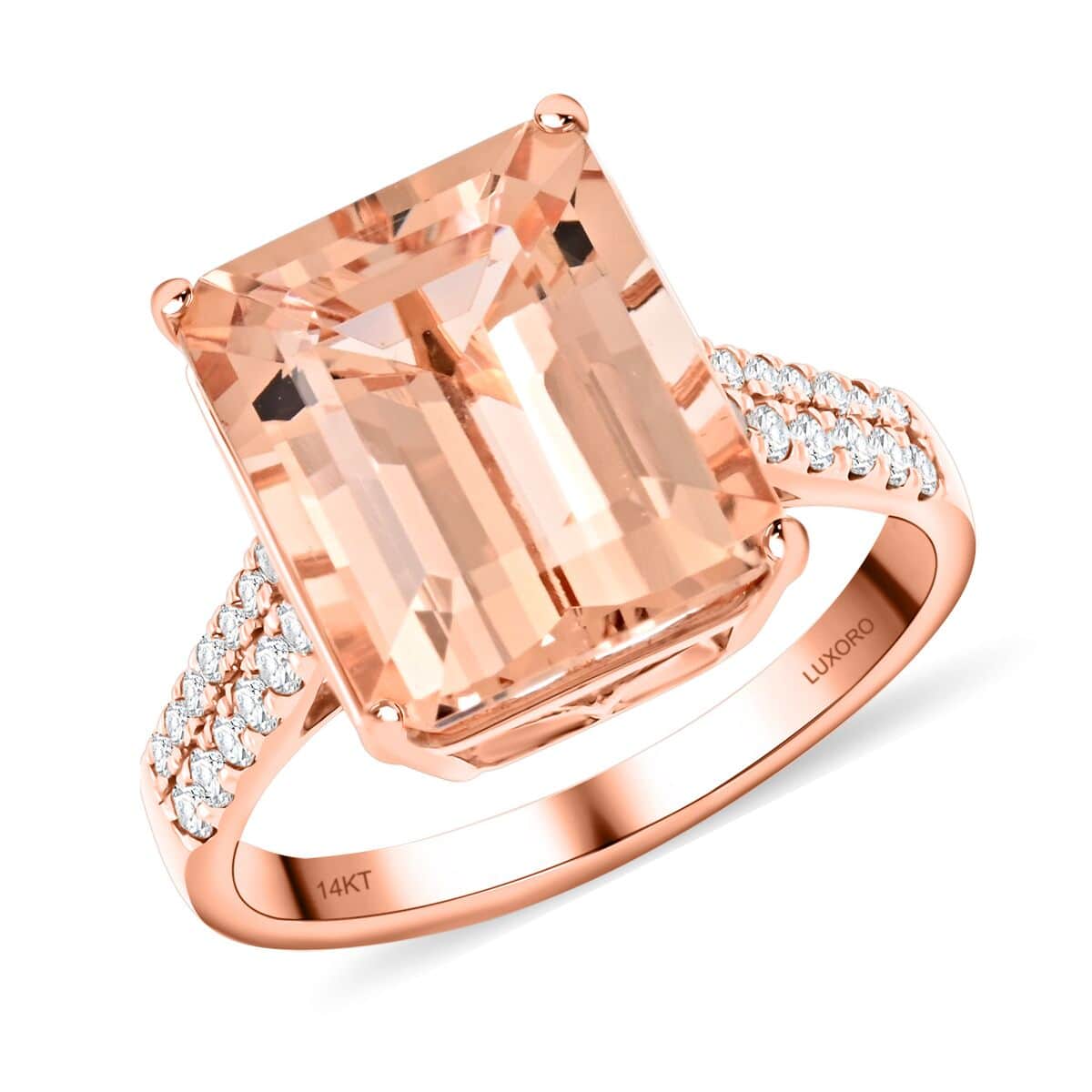 Certified & Appraised Luxoro 14K Rose Gold AAA Marropino Morganite and I2 Diamond Ring 6.15 ctw image number 0