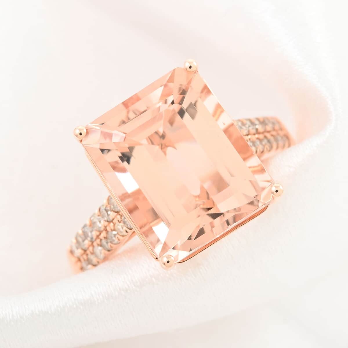 Certified & Appraised Luxoro 14K Rose Gold AAA Marropino Morganite and I2 Diamond Ring 6.15 ctw image number 1