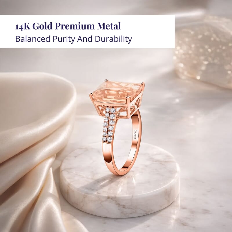 Certified & Appraised Luxoro 14K Rose Gold AAA Marropino Morganite and I2 Diamond Ring (Size 10.0) 6.15 ctw