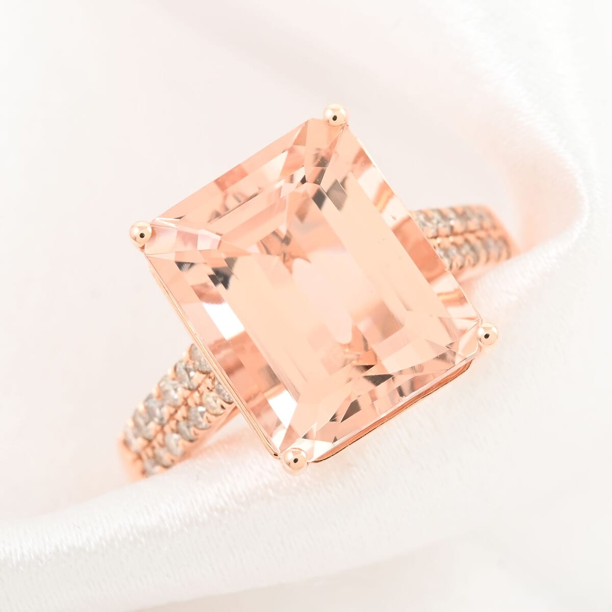 Certified & Appraised Luxoro 14K Rose Gold AAA Marropino Morganite and I2 Diamond Ring (Size 8.0) 6.15 ctw image number 1