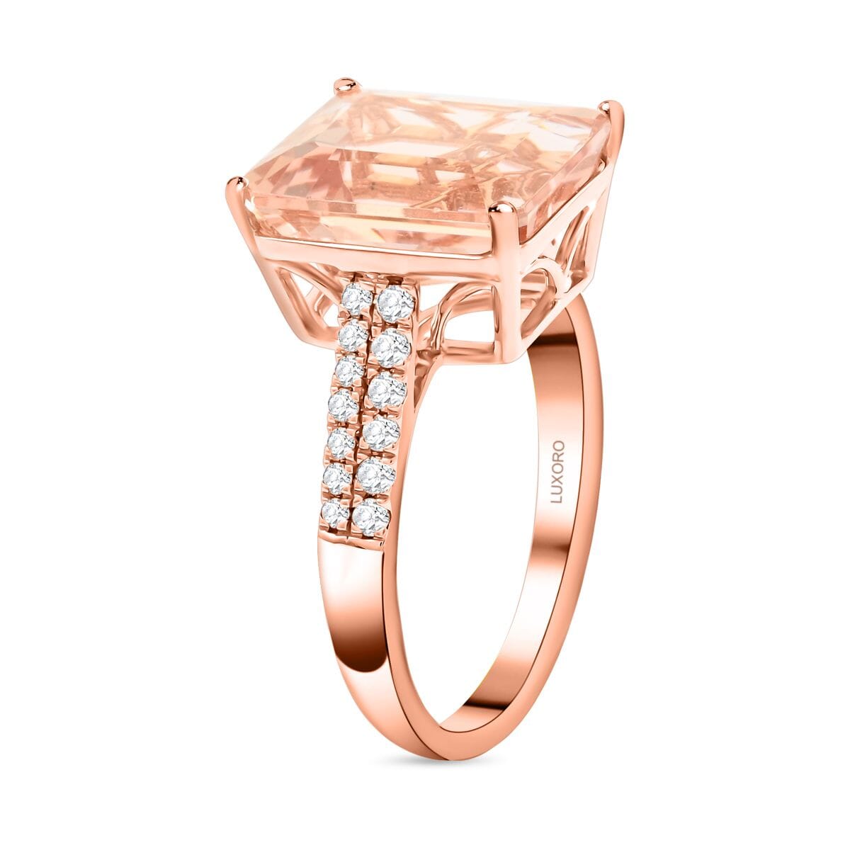 Certified & Appraised Luxoro 14K Rose Gold AAA Marropino Morganite and I2 Diamond Ring (Size 8.0) 6.15 ctw image number 3