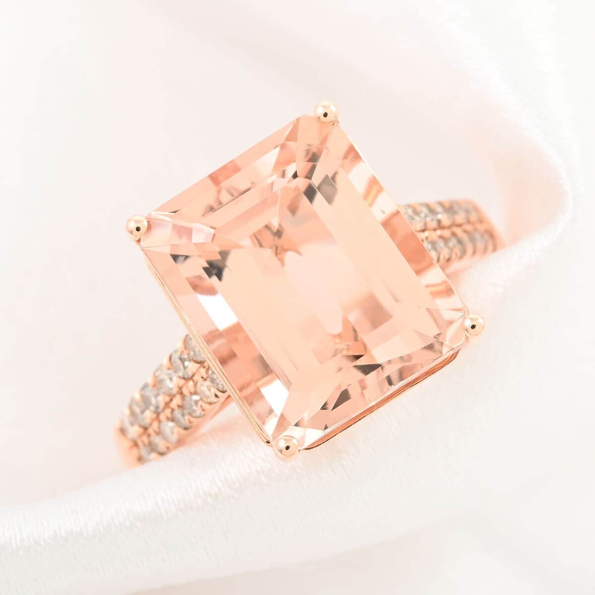 Certified & Appraised Luxoro 14K Rose Gold AAA Marropino Morganite and I2 Diamond Ring (Size 9.0) 6.15 ctw image number 1