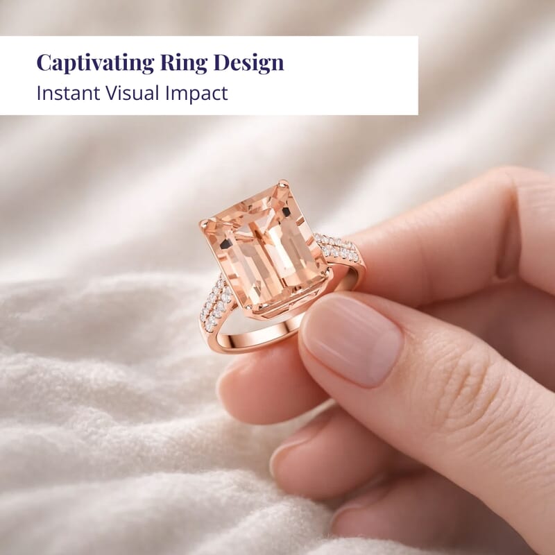 Certified & Appraised Luxoro 14K Rose Gold AAA Marropino Morganite and I2 Diamond Ring (Size 9.0) 6.15 ctw