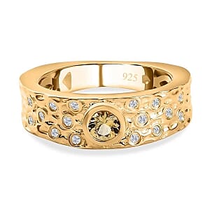 Natural Golden Tanzanite and White Zircon 0.47 ctw Ring in Vermeil Yellow Gold Over Sterling Silver (Size 5.5)