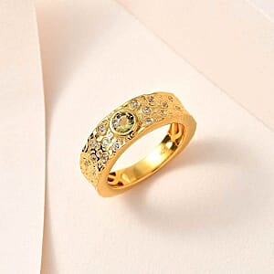 Natural Golden Tanzanite and White Zircon 0.47 ctw Ring in Vermeil Yellow Gold Over Sterling Silver (Size 5.5)