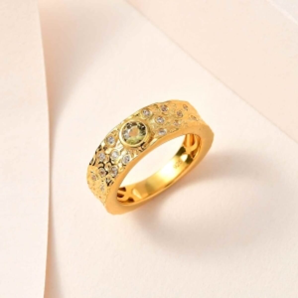 Natural Golden Tanzanite and White Zircon 0.47 ctw Ring in Vermeil Yellow Gold Over Sterling Silver (Size 5.5) image number 1