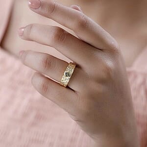 Natural Golden Tanzanite and White Zircon 0.47 ctw Ring in Vermeil Yellow Gold Over Sterling Silver (Size 5.5)