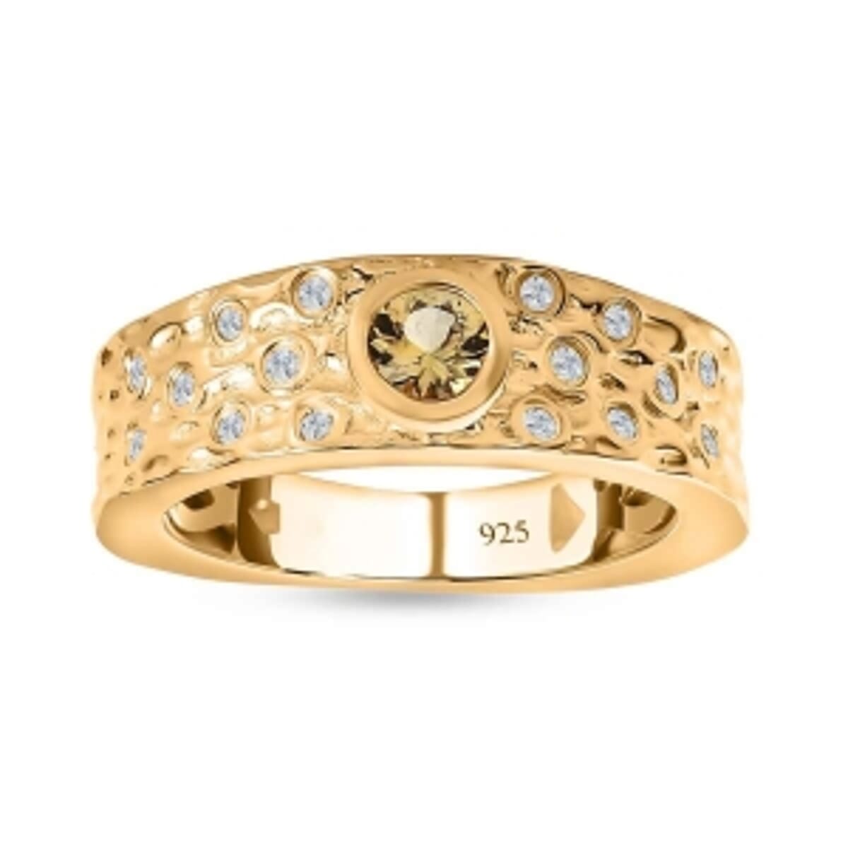Natural Golden Tanzanite and White Zircon 0.47 ctw Ring in Vermeil Yellow Gold Over Sterling Silver (Size 5.5) image number 3