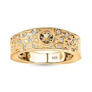 Natural Golden Tanzanite and White Zircon 0.47 ctw Ring in Vermeil Yellow Gold Over Sterling Silver (Size 5.5)