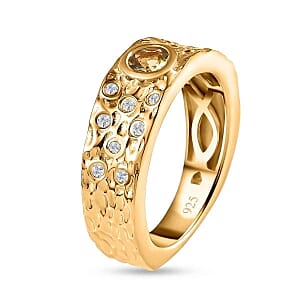 Natural Golden Tanzanite and White Zircon 0.47 ctw Ring in Vermeil Yellow Gold Over Sterling Silver (Size 5.5)