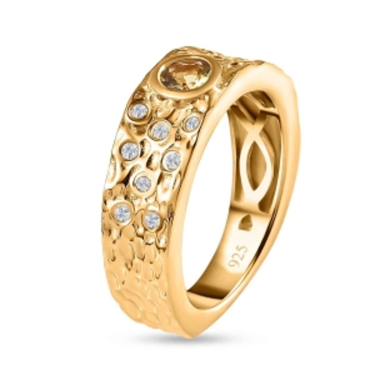 Natural Golden Tanzanite and White Zircon 0.47 ctw Ring in Vermeil Yellow Gold Over Sterling Silver (Size 5.5) image number 4